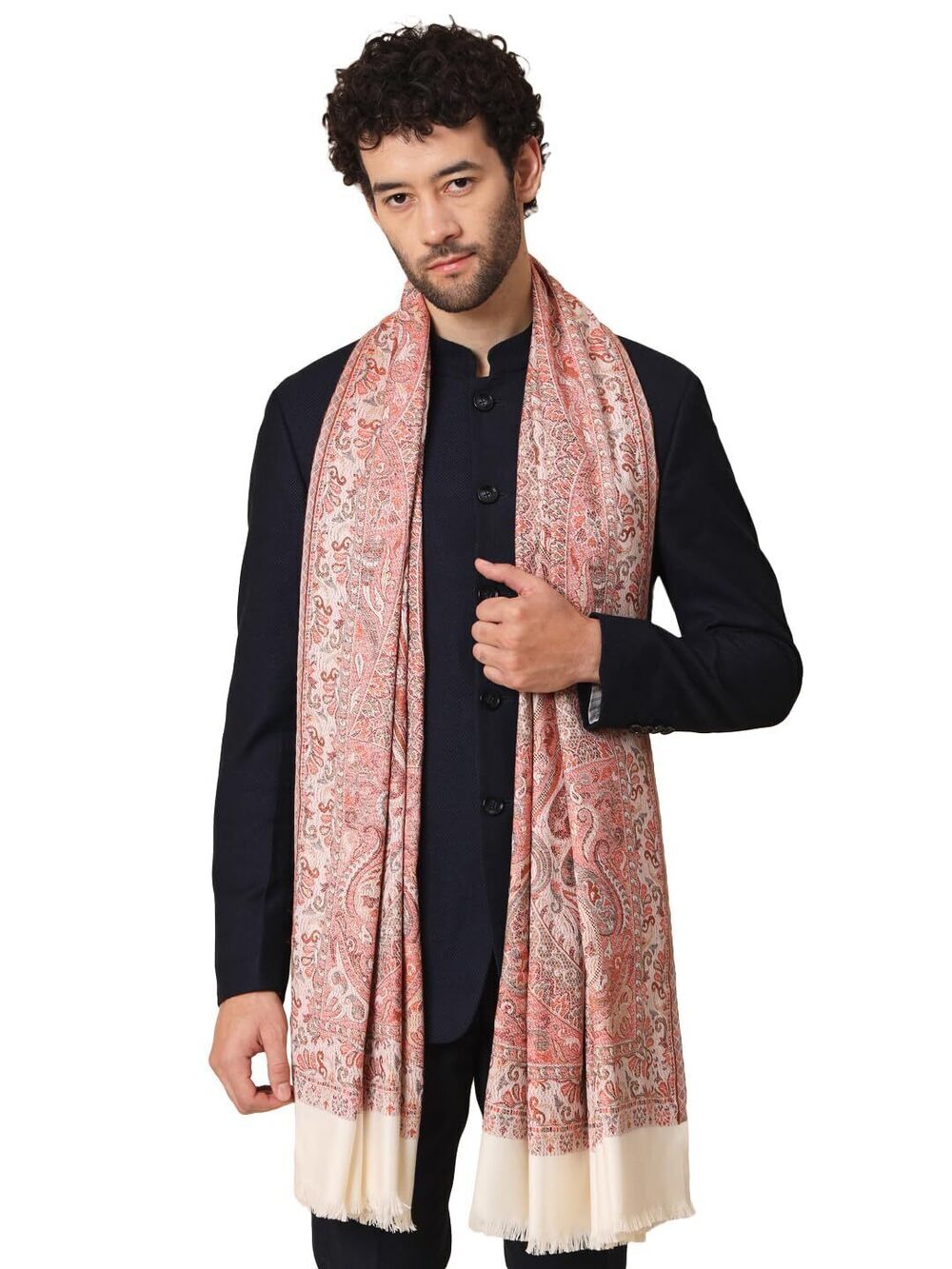 2441 Large Jacquard Woven Indian Shawl Wrap , Light Weight, Traditional
